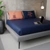Stoa Paris Satin Bedsheet for Double Bed heet for Navy Blue & Orange, Thoda Lazy Thoda Crazy
