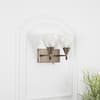 Minimal 2 Light Antique Brass Wall Light with Frosted White Glass