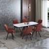 Aeris Ceramic 4 To 6 Seater Extendable Dining Table With 4 Bren Dining Chair (Finish : Gilded White, Chair Colour : Auburn)