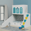 Castle Play House Bunk Bed With Slide 6X4 (Manual Box Storage) In White Colour