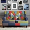 Minnelli 2 Seater Fabric Loveseat In Retro Patchwork Colour