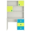 Flora Kids Study Desk cum Bookshelf with Shuttered Cabinets Open Shelves and Drawers in Lime Yellow Azure Blue Colour