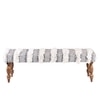 Cairo Sheesham Wood Accent Seater Bench Set With 2 Stools In Grey Fabric