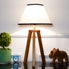 Griffith hand crafted Solid wood honey finish Tripod Table Lamp White & Black Cotton Shade