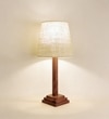 Babel Wooden Table Lamp with Brown Base and Premium White Fabric Lampshade