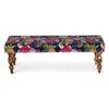 Cairo Sheesham Wood Mid Century 3 Seater Bench In Fruit Print Blue Kantha