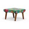 Queens Solid Wood Pouf Stool in Sea Green Fruit Print fabric