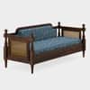 Rattan Solid wood Three Seater sofa in Provincial Teak FinishPrinted Blue Colour