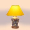 Devansh Conical Yellow Cotton Shade Lamp With Wood & Mosaic Glass Base For Decoration/Office/Home/Gifting/Study For Decoration/Office/Home/Gifting/Study -(10X10X14.5) Inches -A