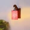 Devansh Solid Wood Electric Wall Light in Brown Colour with Pink Shade Count of 1 Light
