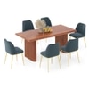 Heston Solid Wood 6 Seater Dining Table with 6 Olivia Accent Chair (Finish : antique brass; Colour : davos plus)