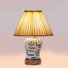 Devansh Off-White Cotton Straight Pleated Shade Lamp With Wood & Mosaic Glass Base For Decoration/Office/Home/Gifting/Study For Decoration/Office/Home/Gifting/Study