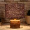 Delphine Brown Jute Table Lamp with Natural Wood Base