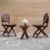 Alfresco Solid Wood Outdoor Folding Round Table with Two Folding Round Chairs in Brown Colour
