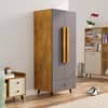 Hexa Red Wooden 2 Door Wardrobe with Drawer and Hanging Space in Giant Wood and Slate Grey Colour