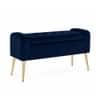 Doe Buck Upholstered Storage Bench in Blue Colour with Gold Legs