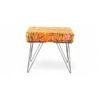 Asansol Sheesham Wood Mid Century Square Set of 2 Stools     in Bird Print Orange Kantha Upholstery