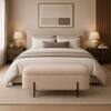 Doe Buck Luxury Boucle Storage Bench in Light Brown Colour with Black Metal Legs