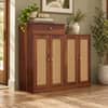 Danta Sheesham Wood  4 Door 1 Drawer Cabinet In Provincial Teak Finish  with Rattan Door
