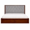 Vedanch Solid Wood Queen Size Upholstered Bed With Hydraulic Storage (Provincial Teak Finish, Grey Colour)