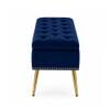 Doe Buck Velvet Tufted Storage Bench in Blue Colour with Gold Legs