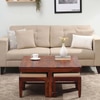 Sheesham Wood Coffee Table Set In Scratch Resistant Honey Oak Finish With Cushioned Stools