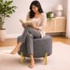 Doe Buck Premium Boucle Round Ottoman in Matte Grey Colour with Polished Gold Legs