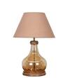 AYANA Brown Wood and Amber Glass Table Lamp with Beige Cotton Shade