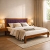 Linea Solid Wood Queen  Size Upholstered Bed Without Storage (Provincial Teak Finish, Purple Colour)