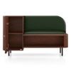 Haven Solid Wood Shoe Cabinet In Honey Finish with Olive leatherette Colour