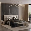 Stoa Paris Super King 5PC Satin Bedding Set  5PC Jet Black-White Gold