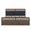Hanoi Solid Wood Cane King Size Hydraulic Storage Bed In Danish Walnut Finish Fabric Davis Plus