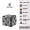 Doe Buck Colchester Velvet Tufted Ottoman Cube in Grey Colour with Wooden Base