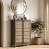 Fujiwara 24 Pair Solid Wood and Cane Shoe Cabinet In Danish Walnut Finish
