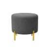 Doe Buck Premium Boucle Round Ottoman in Matte Grey Colour with Polished Gold Legs