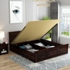 Stainfiled Solid Wood King Size Bed In Hydraulic Storage Bed In Walnut Finish