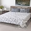 White and Charcoal Floral Cotton 400 Tc Flat Super King Size Bedsheet With 2 Pillow Covers