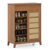 Fujiwara 20 Pair Solid Wood and Cane Shoe Cabinet With Drawer In Amber Walnut Finish
