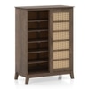 Fujiwara 24 Pair Solid Wood and Cane Shoe Cabinet In Danish Walnut Finish