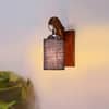 Devansh Solid Wood Electric Wall Light in Brown Colour with Blue Shade Count of 1 Light
