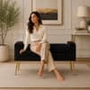 Doe Buck Upholstered Storage Bench in Black Colour with Gold Legs