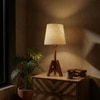 Troika Wooden Table Lamp with Brown Base and Premium White Fabric Lampshade