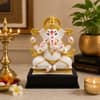 Devotional Lotus Grace Ganesha Statue in White and Gold Colour