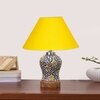 Devansh Conical Yellow Cotton Shade Lamp With Wood & Mosaic Glass Base For Decoration/Office/Home/Gifting/Study For Decoration/Office/Home/Gifting/Study -(10X10X14.5) Inches -A