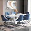 Caribu 4 To 6 Extendable Dining Table With Set Of 6 Doris Swivel Accent Chairs (Colour- Blue, Finish- White High Gloss)