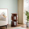 360° Rotating Bookshelf – 2 Tier Wooden Book Storage Rack, Brown Finish