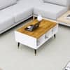 Hexa Engineered Wood Coffee Table With Storage And Open Rack In Frosty White And Giant Wood