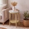 Elva Solid Wood and Banswara Marble Side Table In Natural Oak Finish