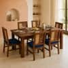 Globally Indian Valerie Solid Sheesham Wood 6 Seater Dining Table Set 6 Chairs Navy Blue