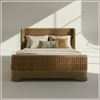 Heritage Cane Upholstered King Size Bed in Linen With Oak wood Frame